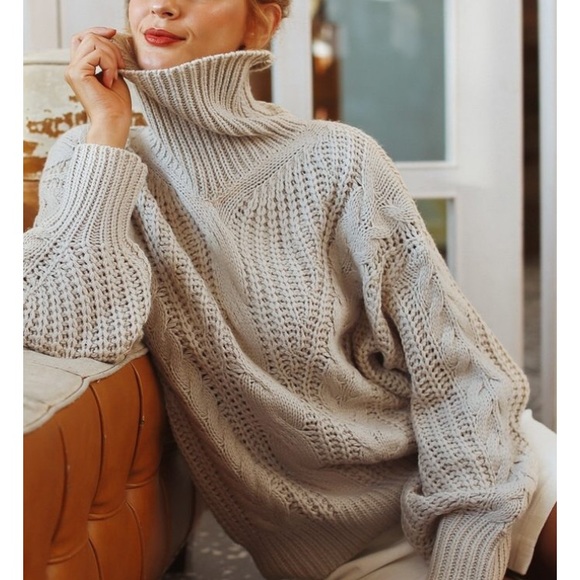 Cable Knit Turtle Neck Lela Sweater - Picture 1 of 4